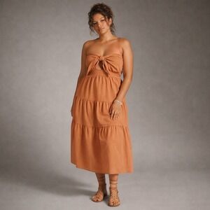 Anthropologie Blue Tassel Strapless Tiered Midi Dress 2XL Knot Front Plus Size